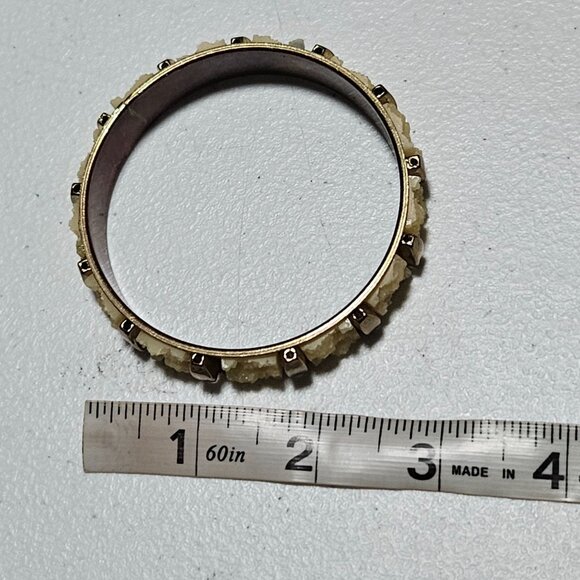 Vintage Elegant Textured Stone Bangle Bracelet Gold Tone Fashion Jewelry Women - Picture 4 of 4